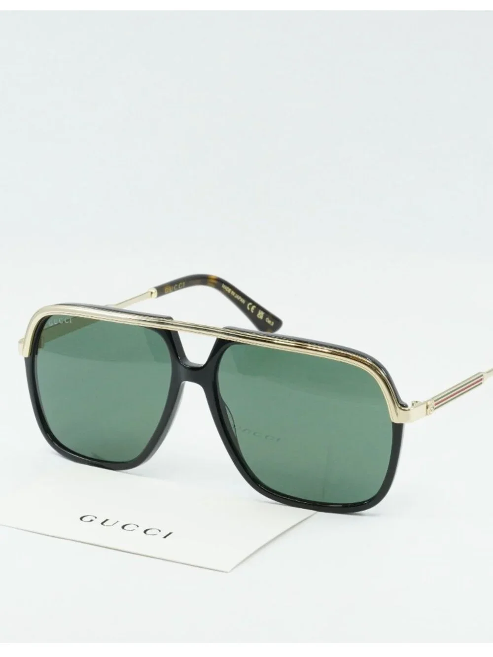 Gucci GG0200S 001 Aviator Sunglasses - Black / Green
